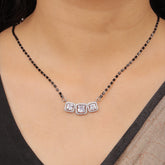 92.5 Silver Triple Cushion Solitaire Mangalsutra For Women